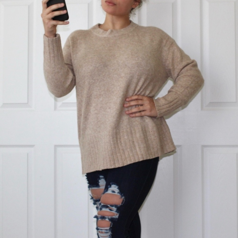 Zara | Beige Soft Crew Neck Knit Sweater